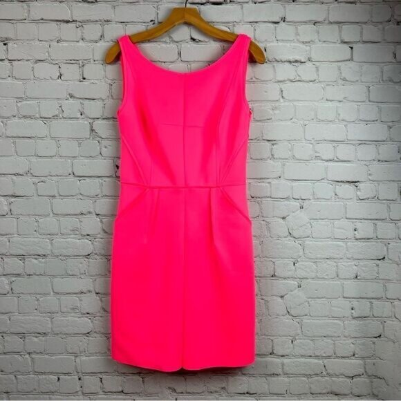 Milly Barbie Core Pink Neoprene Sleeveless Scuba Shift Dress with Pockets Size 6 - Picture 10 of 13